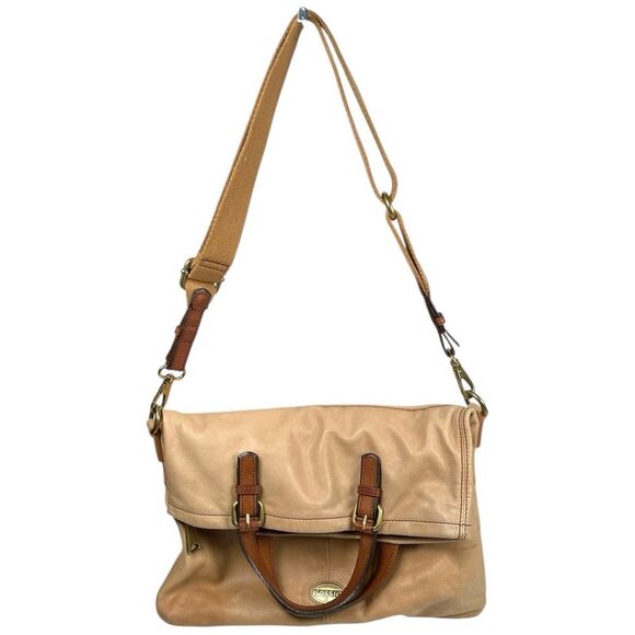 Fossil Explorer Tan Genuine Leather Foldover Vintage Convertible crossbody bag - Picture 3 of 13